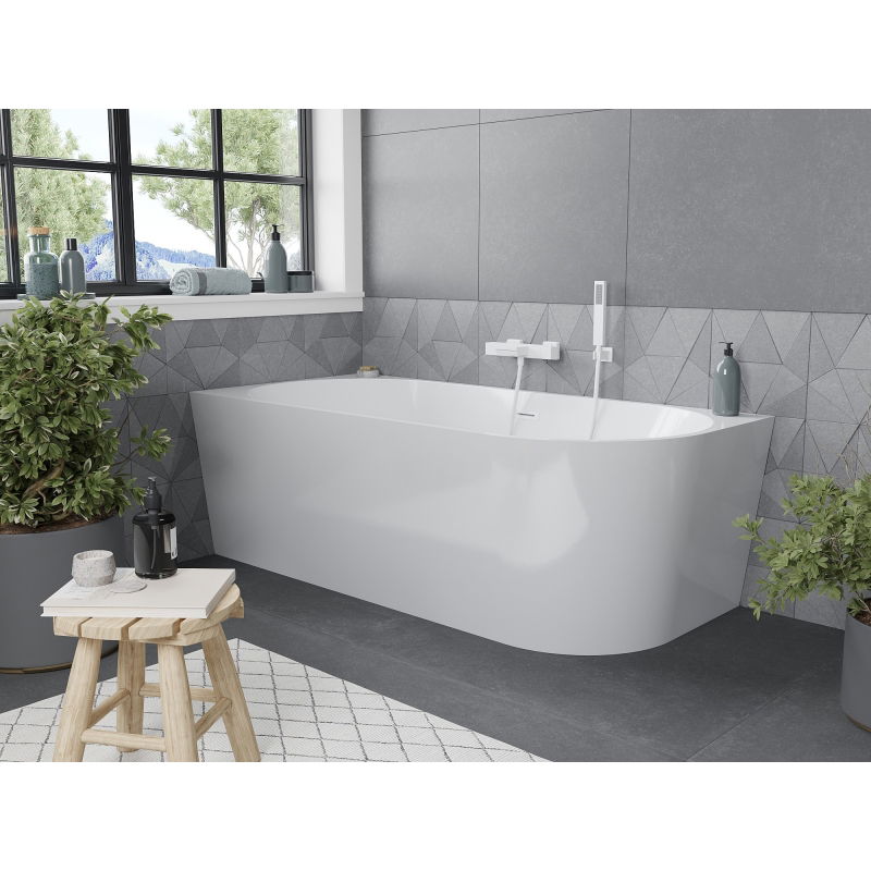 Mexen Mia freestanding corner bathtub left 160 x 80 cm, white, white overflow - 52691608000L-20