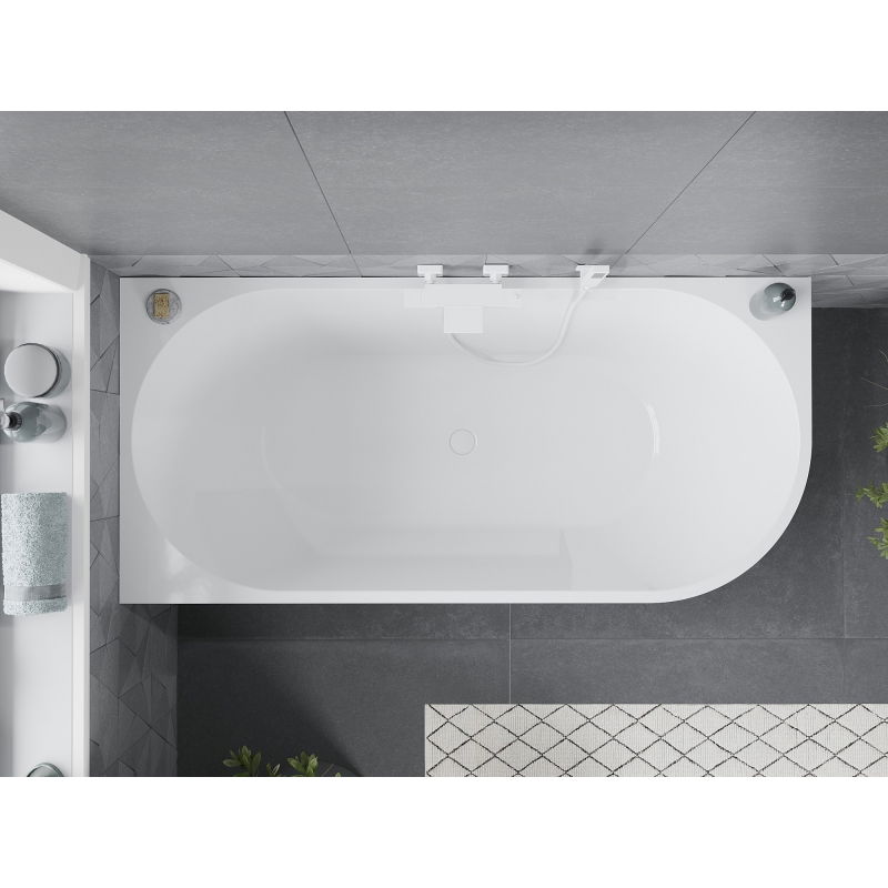 Mexen Mia freestanding corner bathtub left 160 x 80 cm, white, white overflow - 52691608000L-20