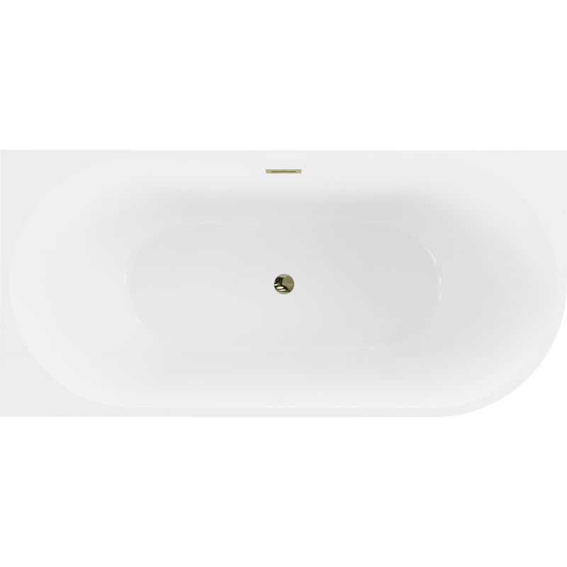Mexen Mia freestanding corner bath left 160 x 80 cm, white, overflow gold - 52691608000L-50