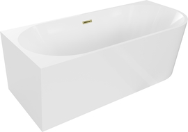 Mexen Mia freestanding corner left bathtub 160 x 80 cm, white, overflow gold - 52691608000L-50