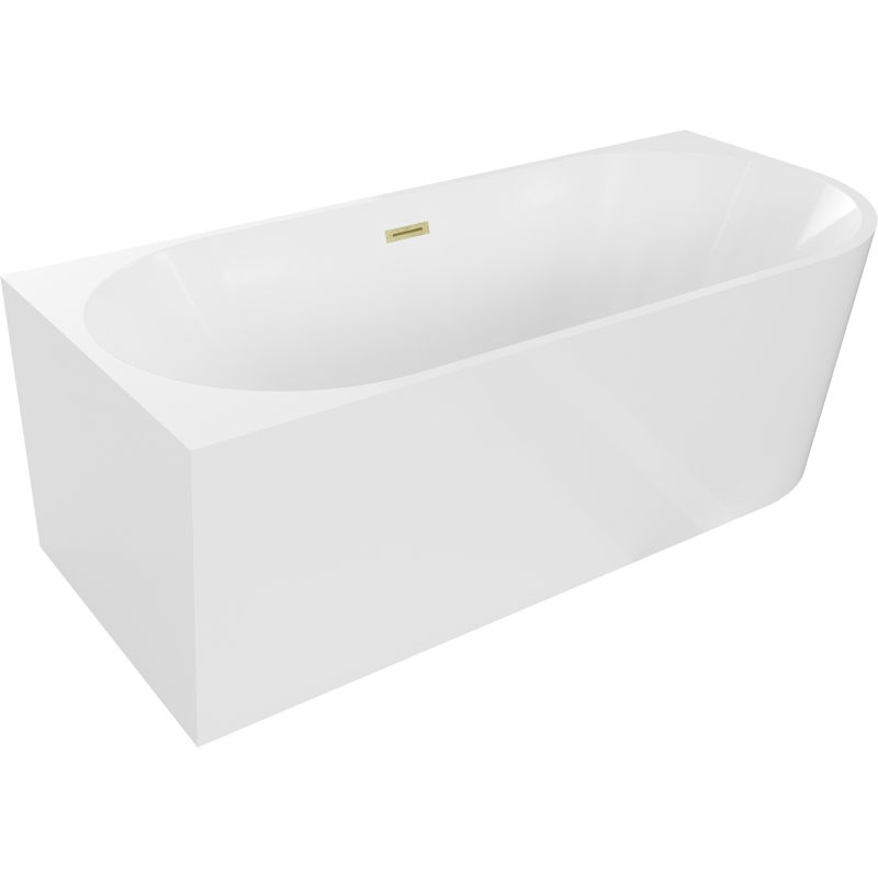 Mexen Mia freestanding corner left bathtub 160 x 80 cm, white, brushed gold overflow - 52691608000L-55