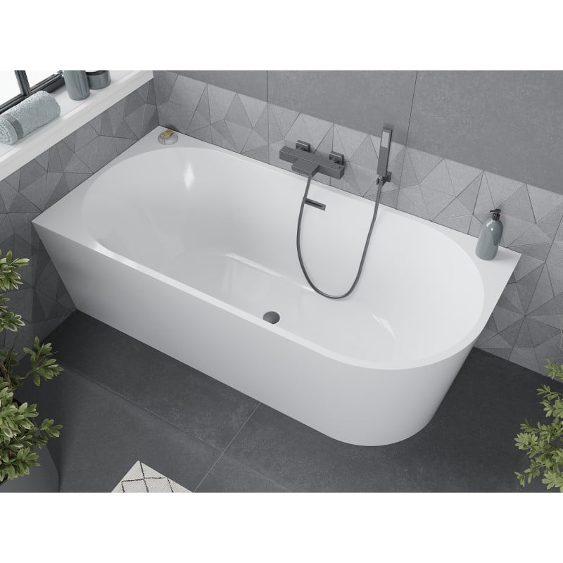 Mexen Mia freestanding corner bath left 160 x 80 cm, white, gun metal overflow - 52691608000L-95