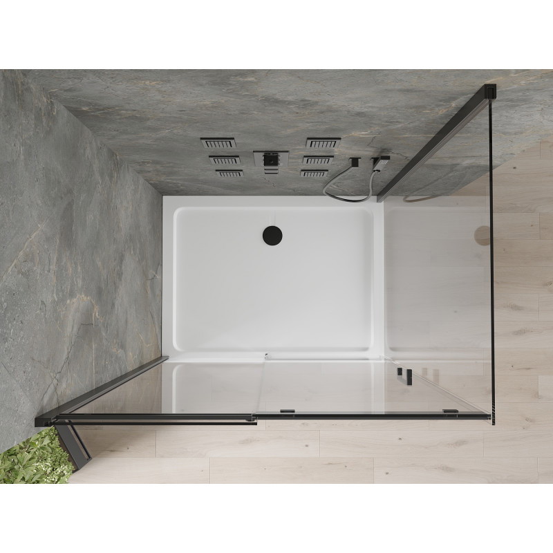 Mexen Omega sliding shower cabin 140 x 100 cm, transparent, black + Flat tray, white - 825-140-100-70-00-4010B
