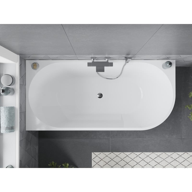Mexen Mia freestanding corner bathtub left 160 x 80 cm, white/black, chrome overflow - 52691608075L-01