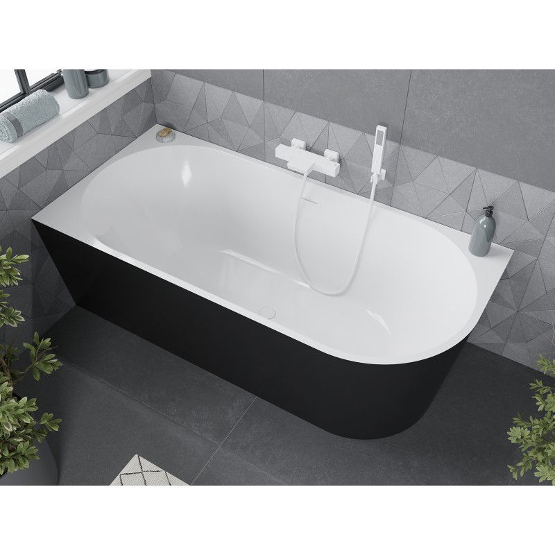 Mexen Mia freestanding corner left bathtub 160 x 80 cm, white/black, white overflow - 52691608075L-20