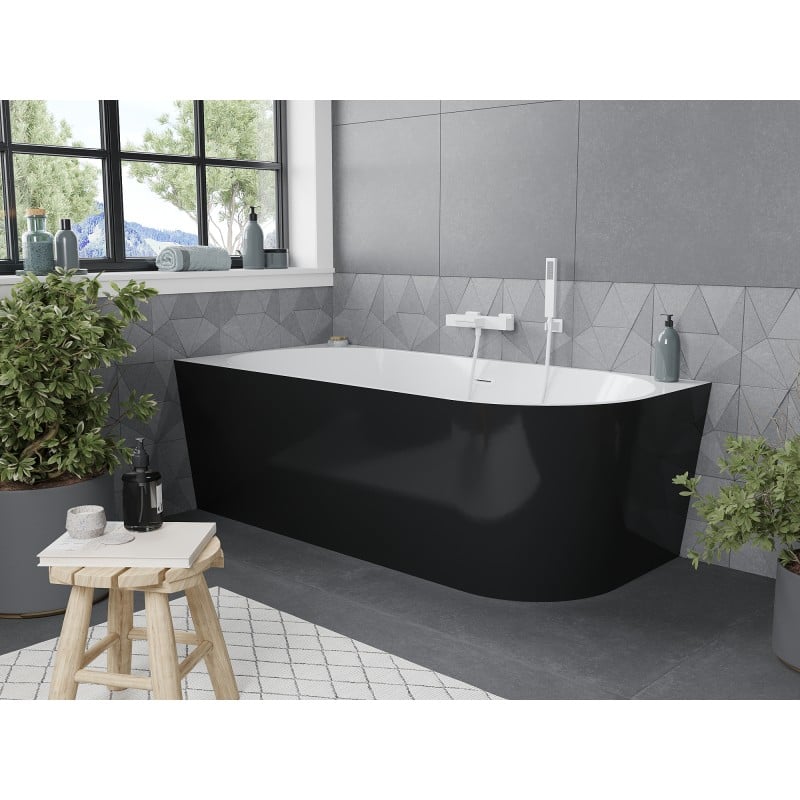 Mexen Mia freestanding corner bathtub left 160 x 80 cm, white/black, white overflow - 52691608075L-20