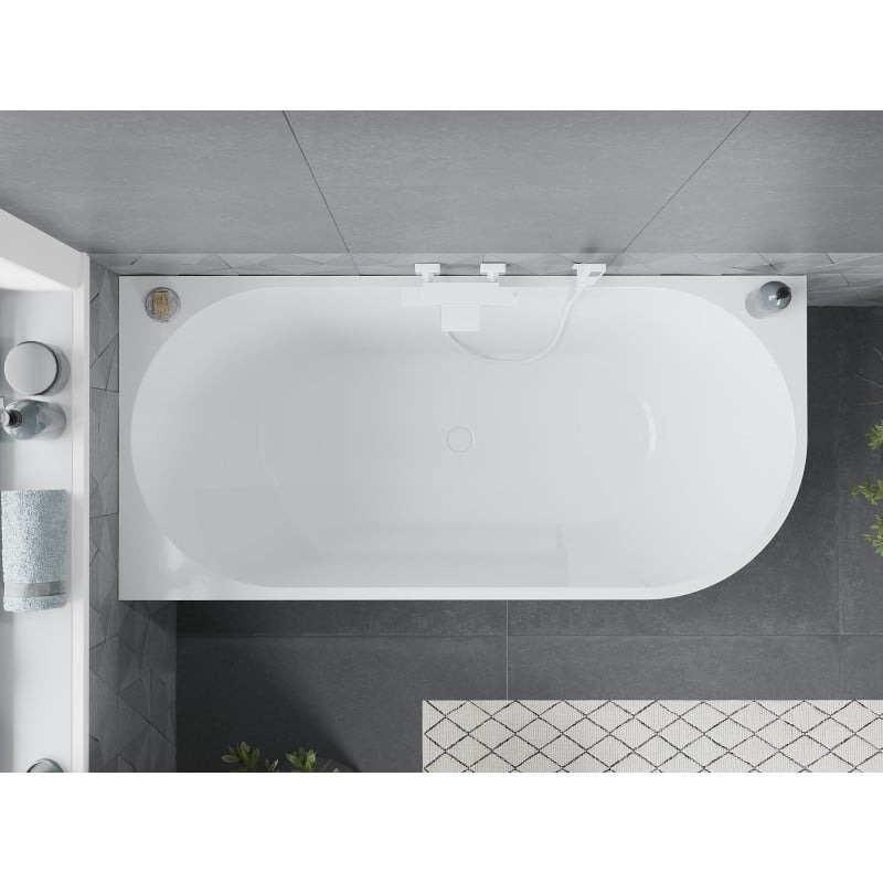 Mexen Mia freestanding corner bathtub left 160 x 80 cm, white/black, white overflow - 52691608075L-20