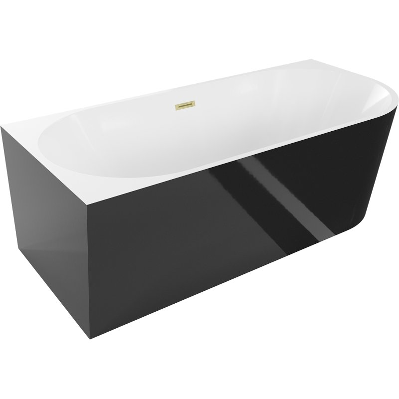 Mexen Mia free-standing corner left bathtub 160 x 80 cm, white/black, brushed gold overflow - 52691608075L-55
