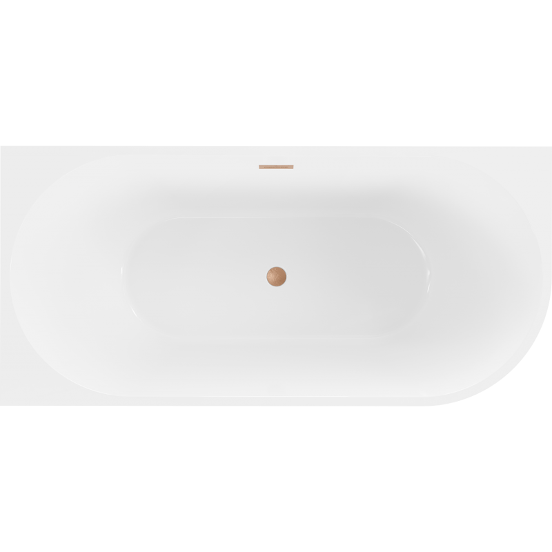 Mexen Mia freestanding corner left bathtub 160 x 80 cm, white/black, brushed copper overflow - 52691608075L-65