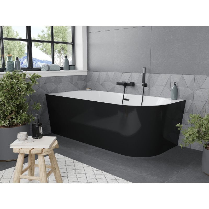 Mexen Mia 160 x 80 cm Freestanding Left-Handed Corner Bath, White/Black, Black Overflow - 52691608075L-70