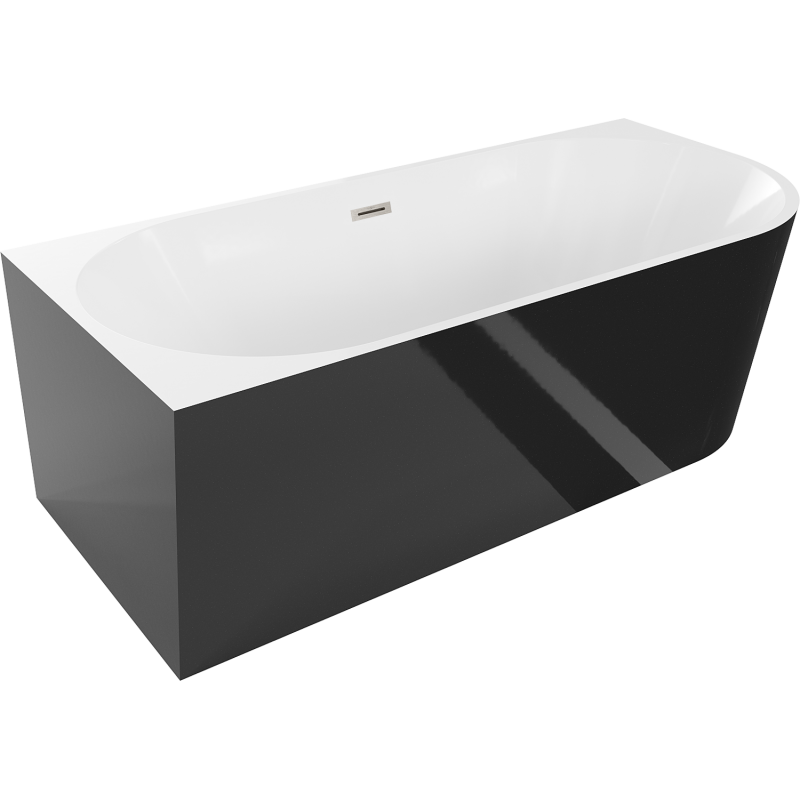 Mexen Mia freestanding corner bath left 160 x 80 cm, white/black, brushed nickel overflow - 52691608075L-97