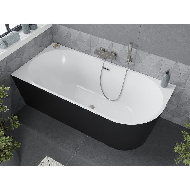 Mexen Mia freestanding corner bath left 160 x 80 cm, white/black, brushed nickel overflow - 52691608075L-97