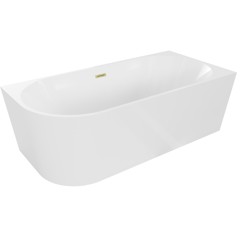 Mexen Mia free-standing corner right bathtub 160 x 80 cm, white, brushed gold overflow - 52691608000P-55