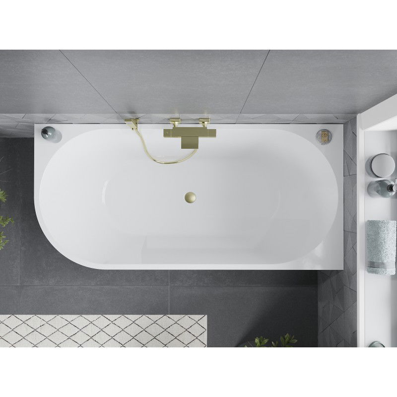 Mexen Mia freestanding corner right bathtub 160 x 80 cm, white, brushed gold overflow - 52691608000P-55
