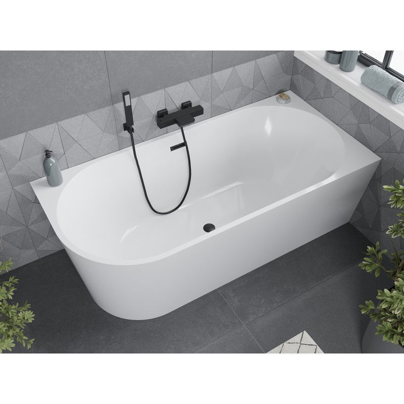 Mexen Mia freestanding right corner bath 160 x 80 cm, white, black overflow - 52691608000P-70