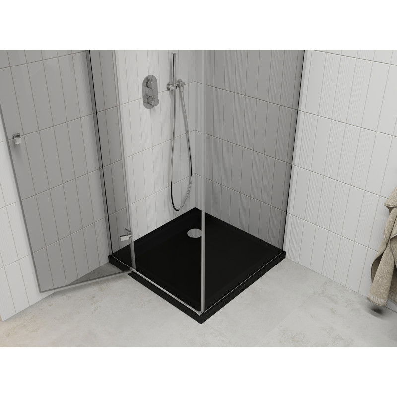 Mexen Roma 80 x 80 cm Hinged Shower Cabin, Transparent, Chrome + Flat Tray, Black - 854-080-080-01-00-4070