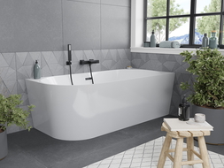 Mexen Mia freestanding right corner bath 160 x 80 cm, white, black overflow - 52691608000P-70