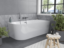 Mexen Mia freestanding corner right bath 160 x 80 cm, white, gun metal overflow - 52691608000P-95