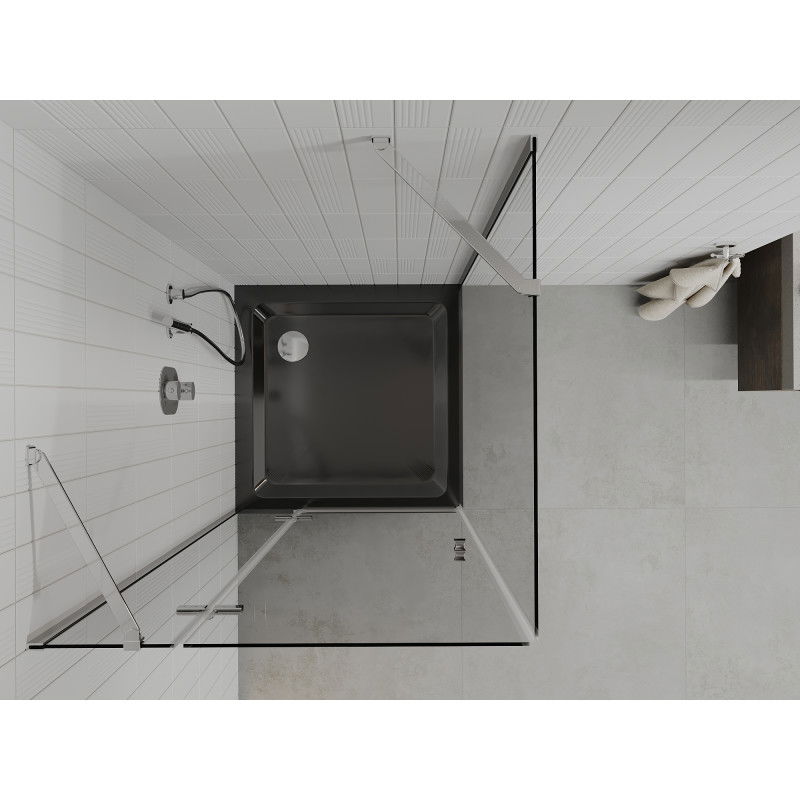 Mexen Roma 80 x 80 cm Hinged Shower Cabin, Transparent, Chrome + Flat Tray, Black - 854-080-080-01-00-4070