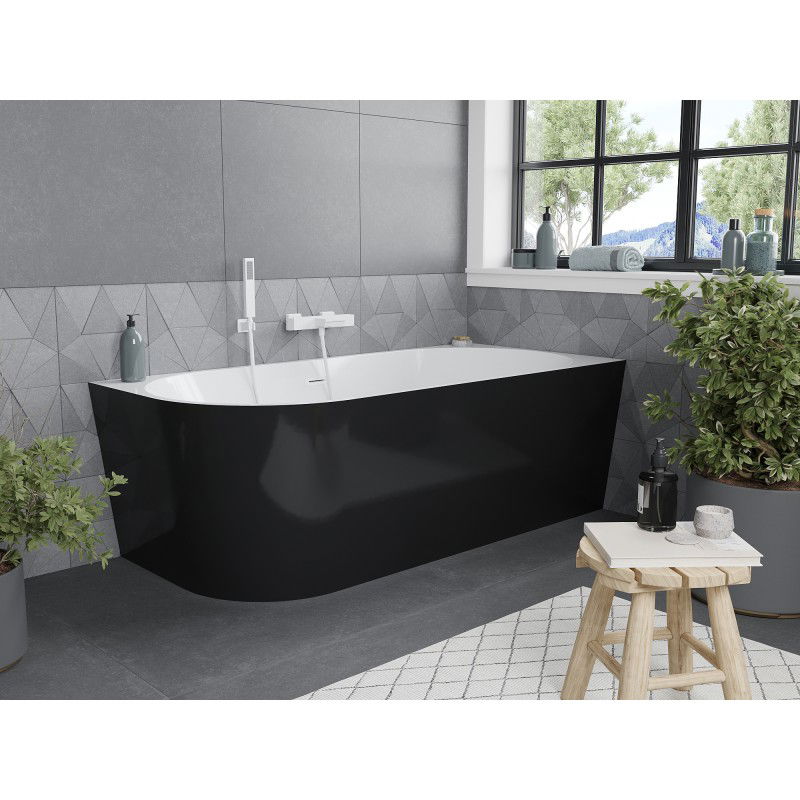 Mexen Mia Freestanding Corner Right Bathtub 160 x 80 cm, White/Black, White Overflow - 52691608075P-20