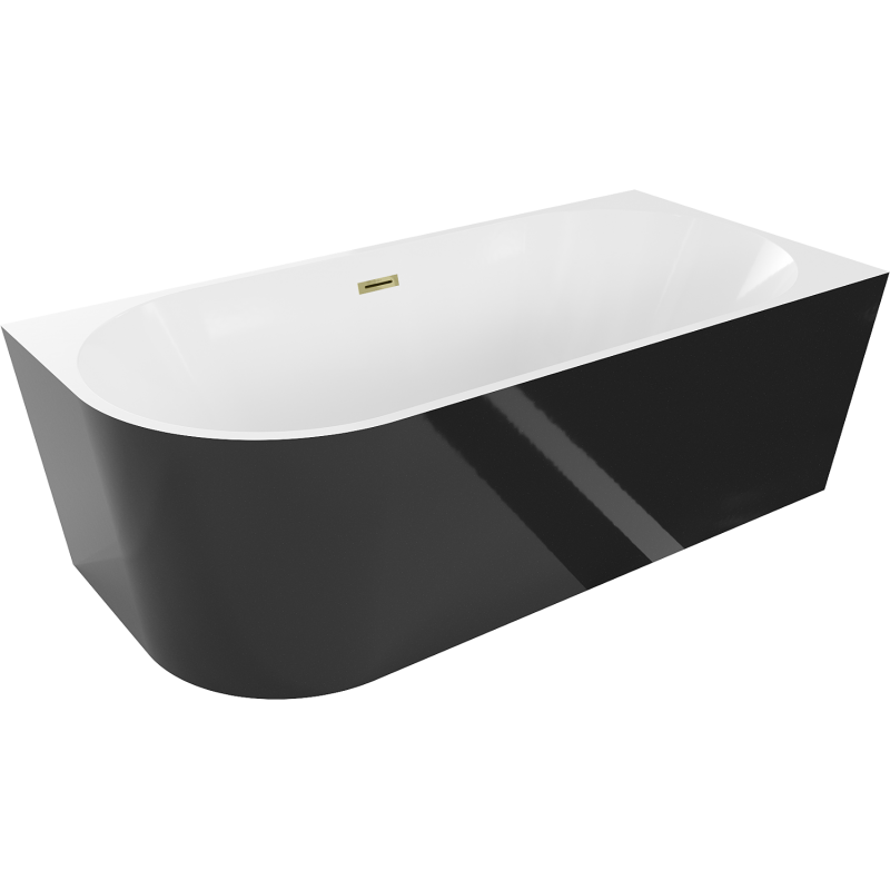 Mexen Mia freestanding corner bathtub right 160 x 80 cm, white/black, gold overflow - 52691608075P-50