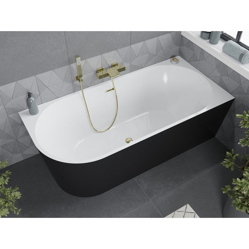 Mexen Mia freestanding right corner bathtub 160 x 80 cm, white/black, gold overflow - 52691608075P-50