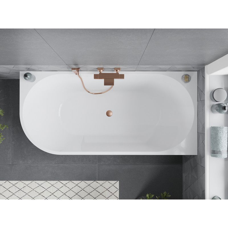 Mexen Mia free-standing corner bathtub right 160 x 80 cm, white/black, brushed copper overflow - 52691608075P-65