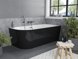 Mexen Mia freestanding right corner bathtub 160 x 80 cm, white/black, brushed gun gray overflow - 52691608075P-66