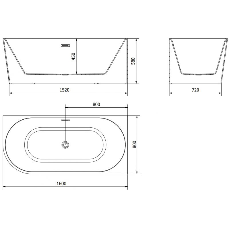 Mexen Mia 160 x 80 cm Freestanding Corner Right Bathtub, White/Black, Brushed Nickel Overflow - 52691608075P-97