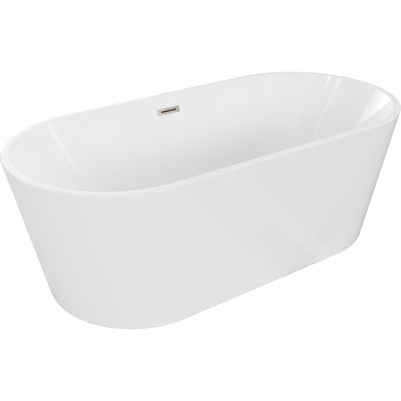 Mexen Luna freestanding bath 140 x 75 cm, white, brushed nickel overflow - 52031407500-97