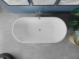 Mexen Luna freestanding bath 140 x 75 cm, white, brushed nickel overflow - 52031407500-97