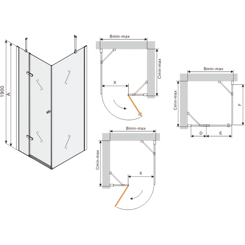 Mexen Roma hinged shower cabin 80 x 100 cm, transparent, chrome + Flat tray, black - 854-080-100-01-00-4070