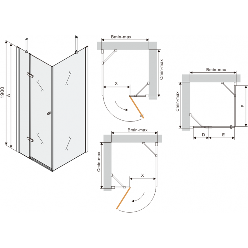 Mexen Roma pivot shower cabin 80 x 100 cm, transparent, chrome + Flat black shower tray - 854-080-100-01-00-4070