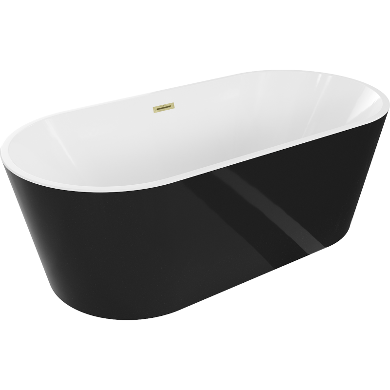 Mexen Luna 140 x 75 cm Freestanding Bathtub, White/Black, Brushed Gold Overflow - 52031407575-55