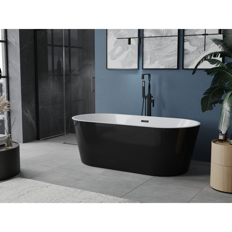 Mexen Luna freestanding bathtub 140 x 75 cm, white/black, black overflow - 52031407575-70