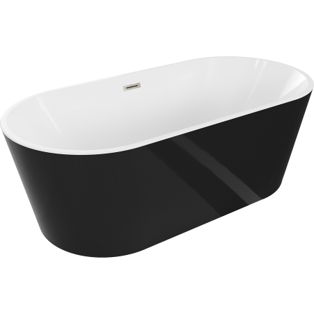 Mexen Luna 140 x 75 cm Free-Standing Bath, White/Black, Brushed Nickel Overflow - 52031407575-97