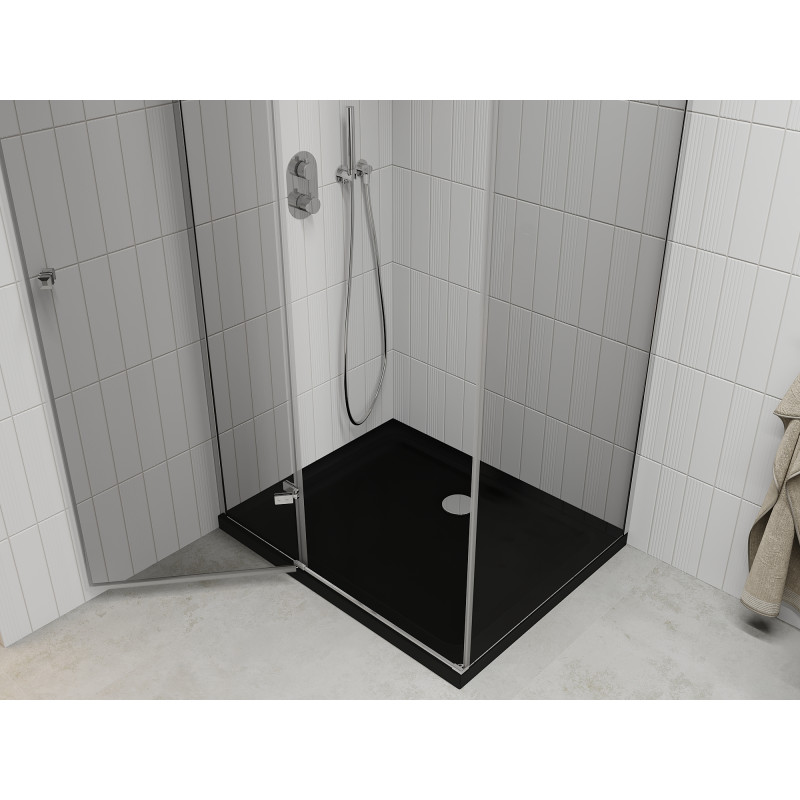 Mexen Roma pivot shower cabin 80 x 100 cm, transparent, chrome + Flat black shower tray - 854-080-100-01-00-4070