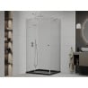 Mexen Roma hinged shower cubicle 80 x 100 cm, Transparent, Chrome + shower tray Flat, Black - 854-080-100-01-00-4070