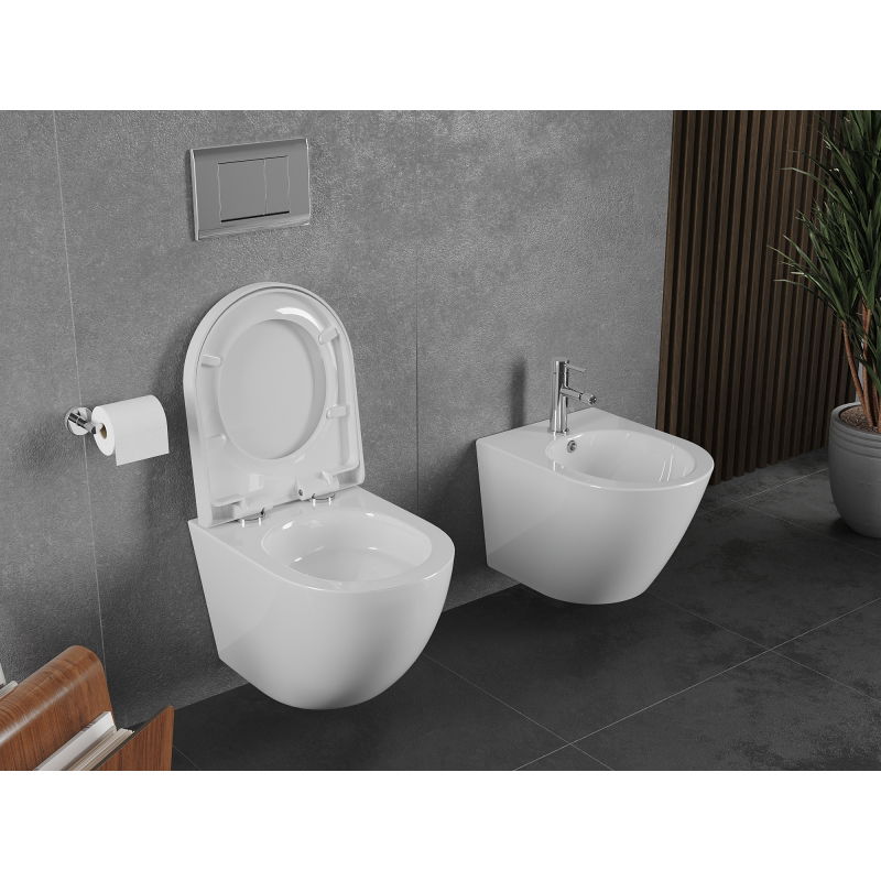 Mexen Lena Rimless Tornado WC Bowl with Slow-Close Hard Seat, Duroplast, Gloss White - 30220200T
