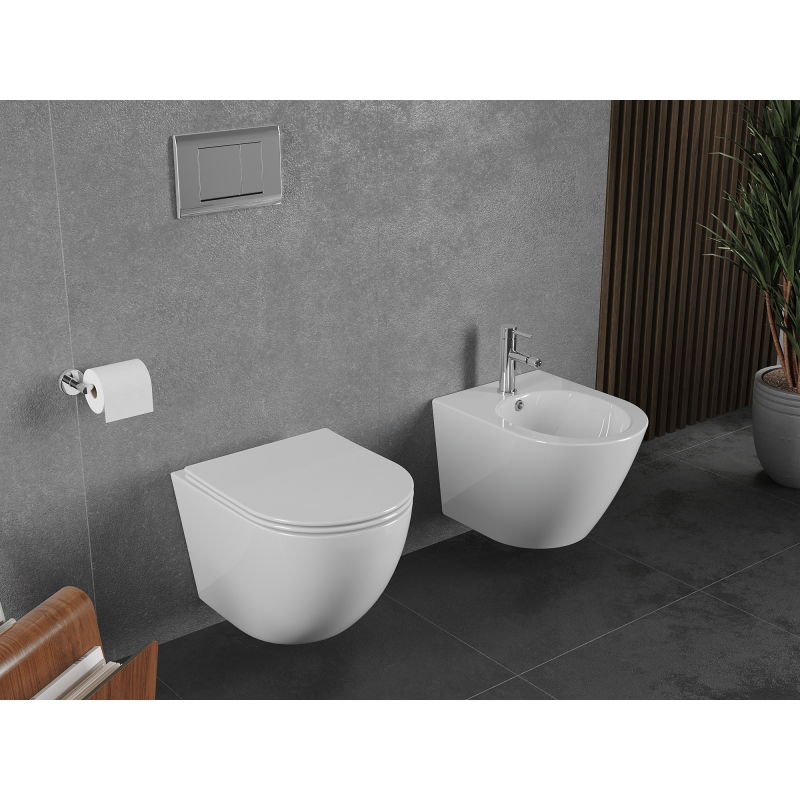 Mexen Lena Rimless Tornado Toilet Bowl with Slim Soft-Close Seat, Duroplast, High Gloss White - 30220400T