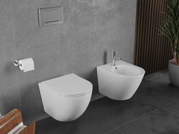 Mexen Lena Rimless Tornado Toilet Bowl with Slim Soft-Close Seat, Duroplast, High Gloss White - 30220400T