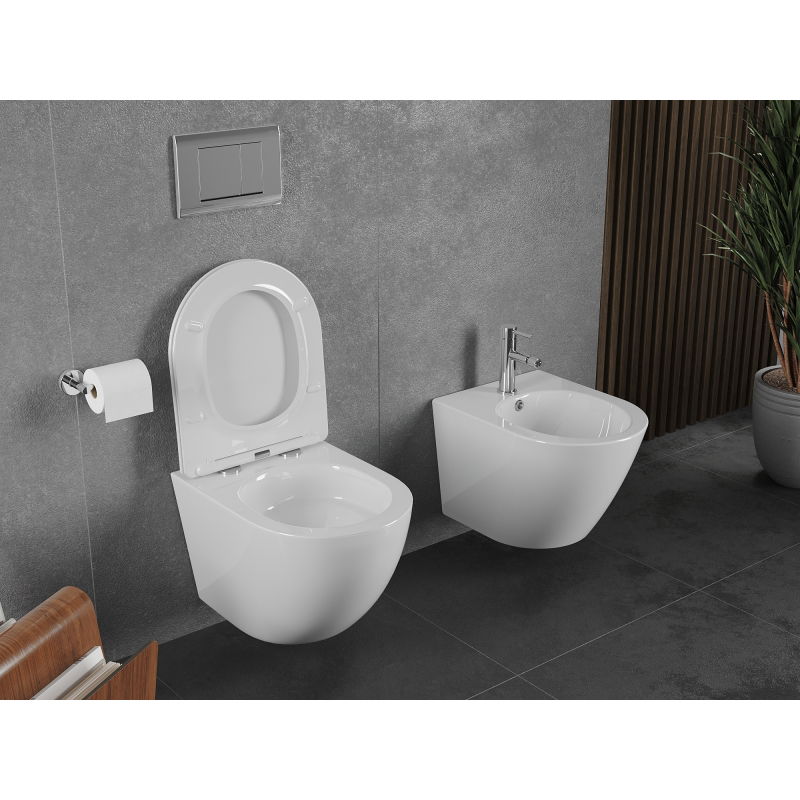 Mexen Lena Rimless Tornado Toilet Bowl with Slim Soft-Close Seat, Duroplast, High Gloss White - 30220400T