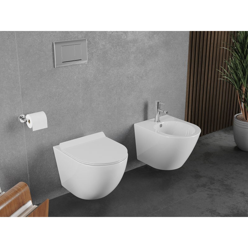 Mexen Lena Rimless Toilet Bowl Tornado with Soft-close Slim Seat, Duroplast, Glossy White - 30224000T