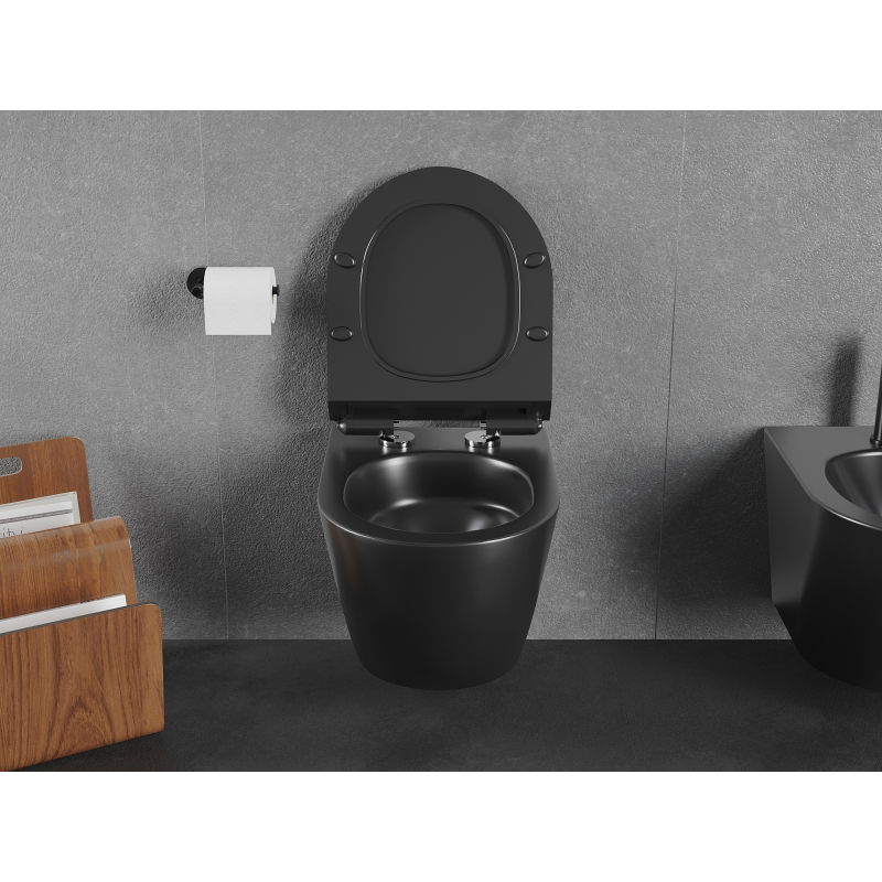 Mexen Lena Rimless Tornado Toilet Bowl with Slim Soft-Close Seat, Duroplast, Matte Black - 30220185T