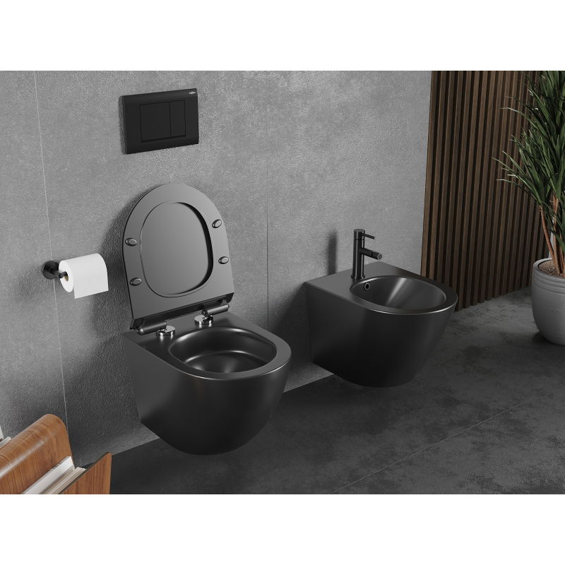 Mexen Lena Rimless Tornado Toilet Bowl with Slim Soft-Close Seat, Duroplast, Matte Black - 30220185T
