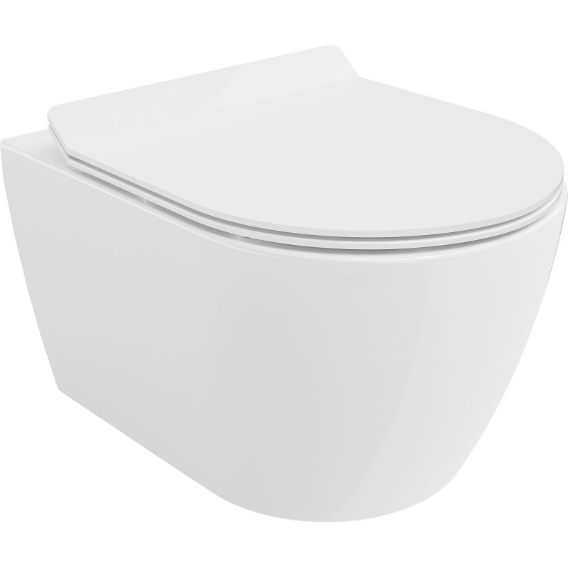 Mexen Carmen rimless Tornado WC bowl with slow-close slim seat, duroplast, glossy white - 30880100T