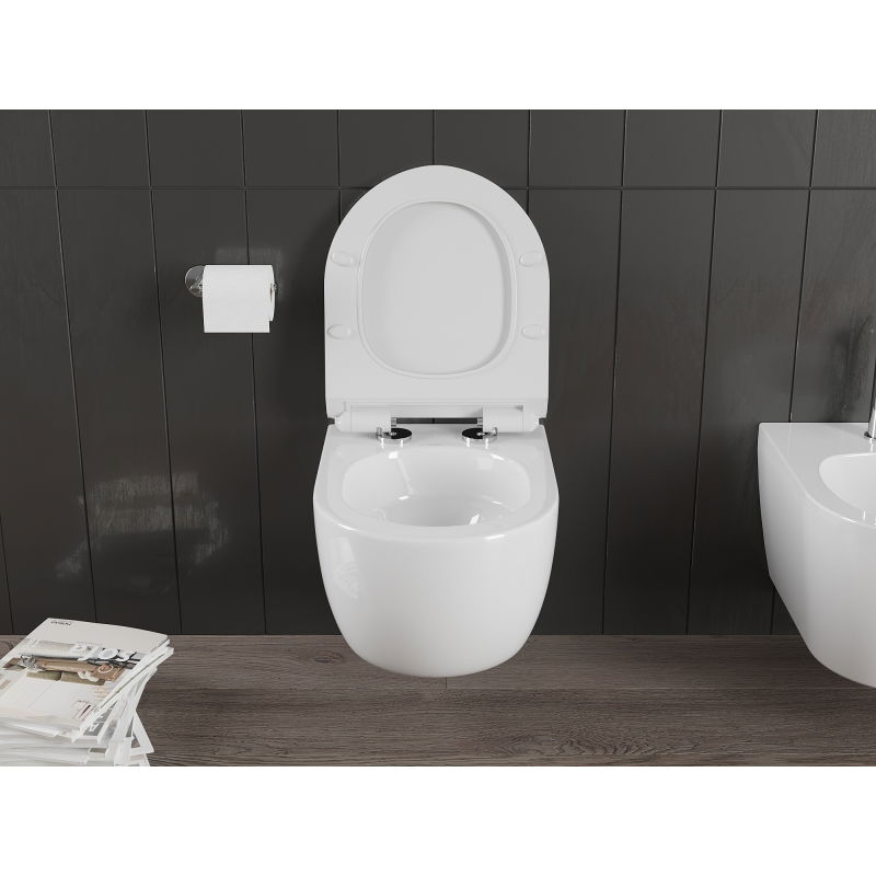 Mexen Carmen Rimless Tornado toilet bowl with slim soft-close seat, duroplast, white gloss - 30880100T