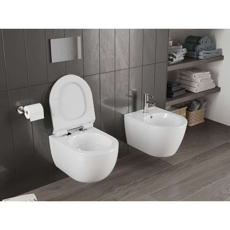 Mexen Carmen Rimless Tornado toilet bowl with slim soft-close seat, duroplast, white gloss - 30880100T