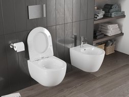 Mexen Carmen Rimless Tornado Toilet Bowl with Slim Soft-Close Seat, Duroplast, Glossy White - 30880300T