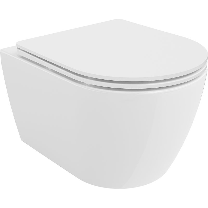 Mexen Carmen Rimless Tornado Toilet Bowl with Slim Soft-Close Seat, Duroplast, Glossy White - 30880300T